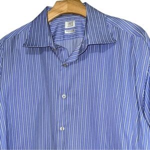 Ike Behar Men’s Size 17.5 Blue White Striped Long Sleeve Button Down Shirt